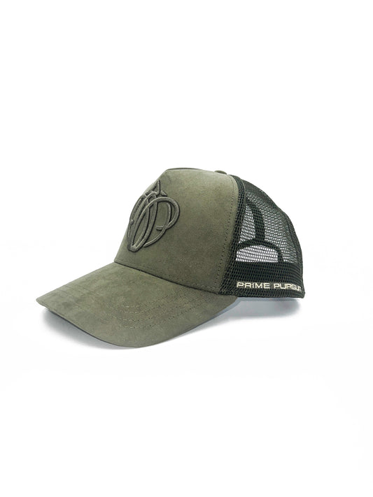 Signature Premium Suede Trucker Hat in Olive